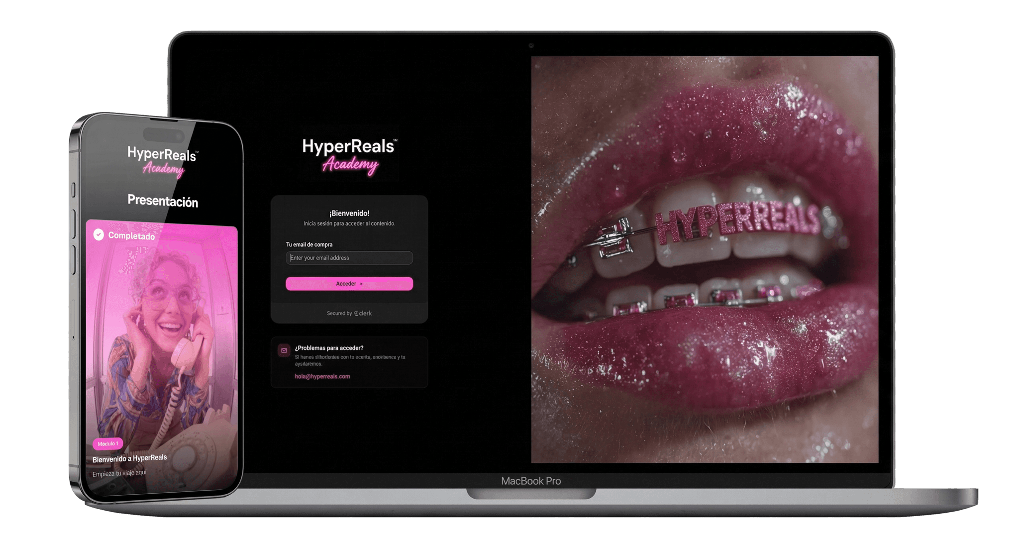 HyperReals Academy — vista de escritorio y móvil